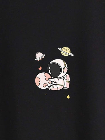 Womens Premium Cotton Printed T-Shirt - APRIN128 - Black