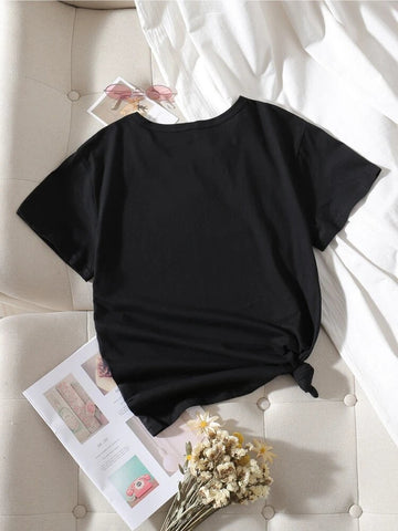 Womens Premium Cotton Printed T-Shirt - APRIN95 - Black