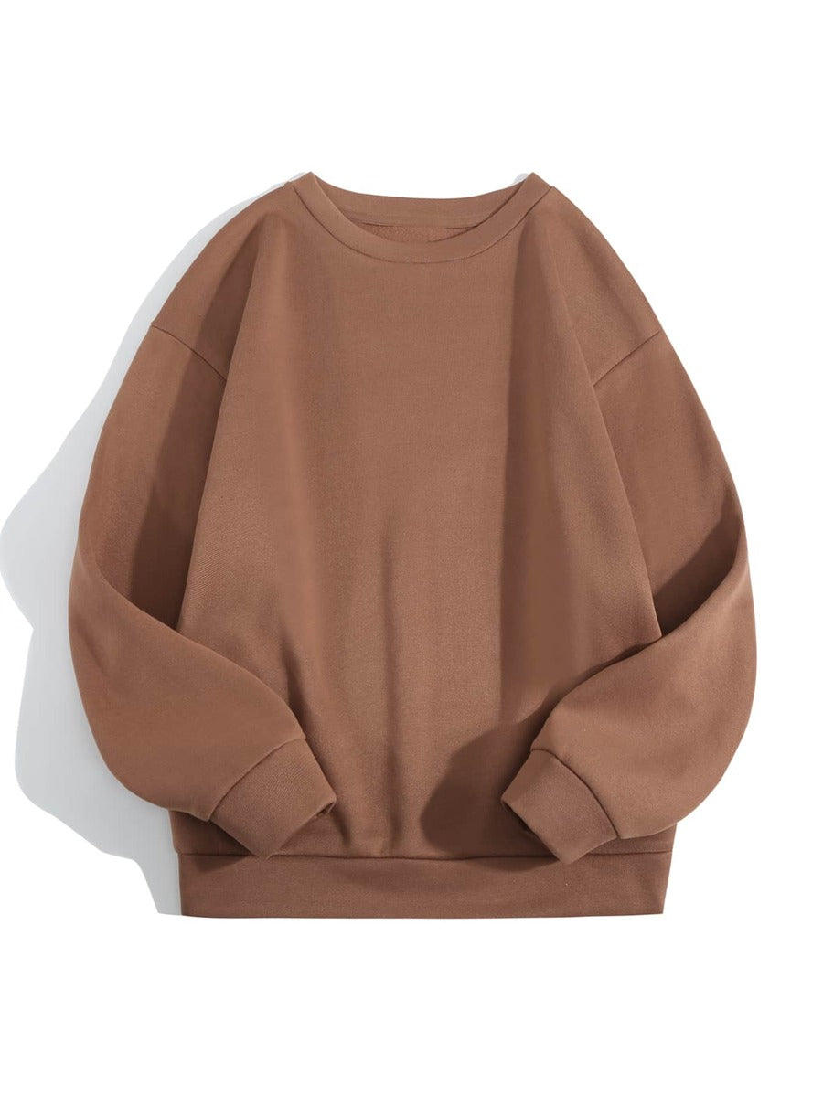 Groove Round Neck Plain Fleece Sweatshirt ARNPFS1 - Brown