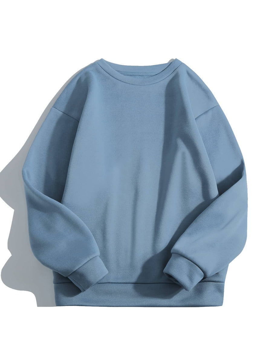 Groove Round Neck Plain Fleece Sweatshirt ARNPFS1 Light Blue