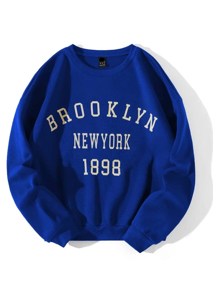 Groove Round Neck Printed Fleece Sweatshirt APRIN3 - Royal Blue