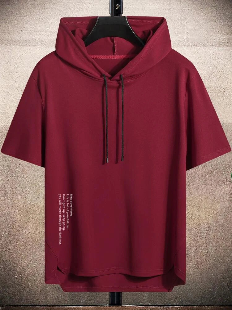 Mens Premium Cotton Dip Hem Hooded GRHTS Printed GRMPR51 T-Shirt - Maroon