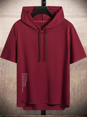 Mens Premium Cotton Dip Hem Hooded GRHTS Printed GRMPR51 T-Shirt - Maroon