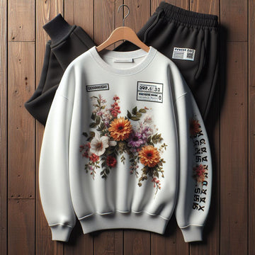 USX Sweatshirt and Jogger Pants Printed Set - GRUUXWS1 - White Black