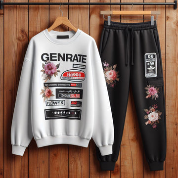 USX Sweatshirt and Jogger Pants Printed Set - GRUUXWS2 - White Black