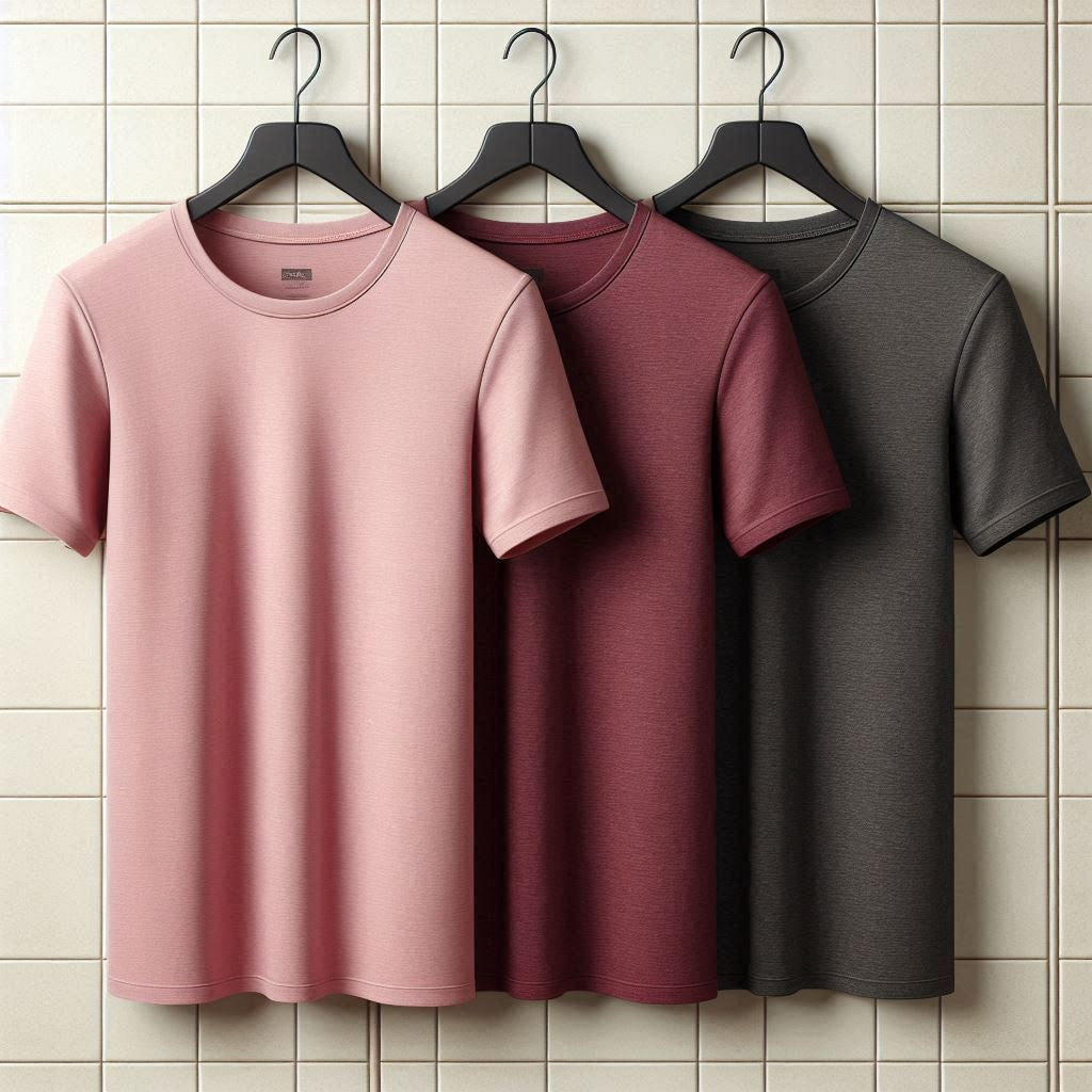 Groove Mens Premium Cotton 3 T-Shirt Pack - GMCTSP4 - Charcoal Pink Maroon