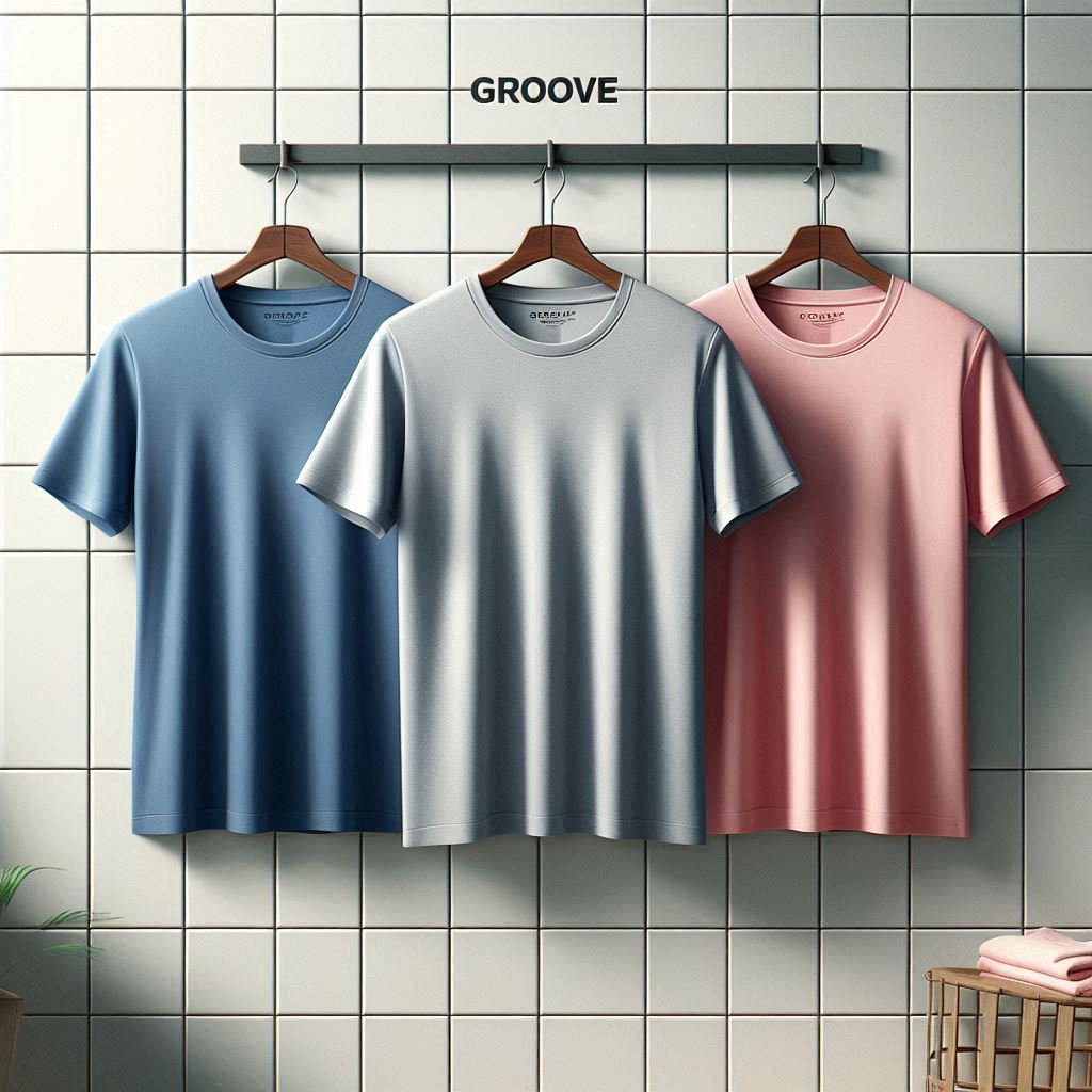 Groove Mens Premium Cotton 3 T-Shirt Pack - GMCTSP6 - Grey Pink Blue