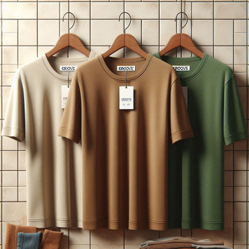 Groove Mens Premium Cotton 3 T-Shirt Pack - GMCTSP10 - Brown Cream Green