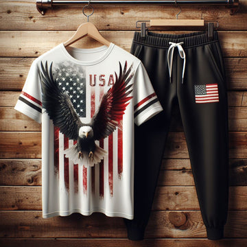 Mens Printed T-Shirt and Pants Co Ord Set GMCSPRTP12 - White Black