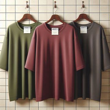 Groove Womens Premium Oversized Cotton 3 T-Shirt Pack - GWOCTSP8 - Green Maroon Charcoal