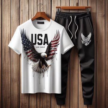Mens Printed T-Shirt and Pants Co Ord Set GMCSPRTP11 - White Black