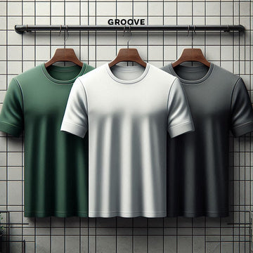 Groove Mens Premium Cotton 3 T-Shirt Pack - GMCTSP5 - Charcoal White Green