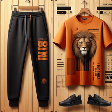 Mens Printed T-Shirt and Pants Co Ord Set GMCSPRTP9 - Orange Black