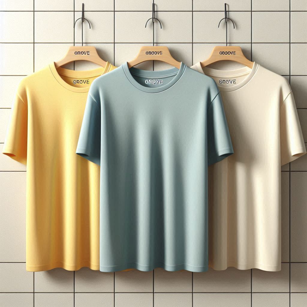 Groove Mens Premium Cotton 3 T-Shirt Pack - GMCTSP12 - Light Blue Yellow White