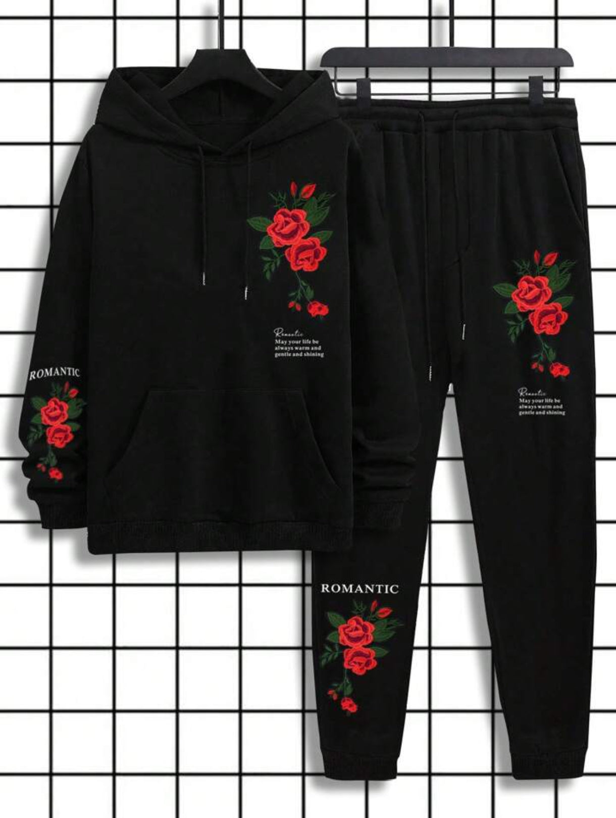 Kangaroo Hoodie and Pants Printed Set - GRUMKANPHS12 - Black Black