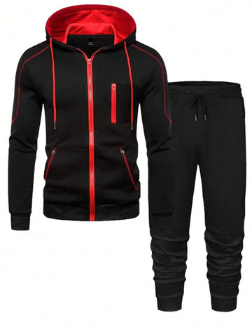 Hooded Jacket and Pants Set by Groove - GROJPBS2 - Black Red