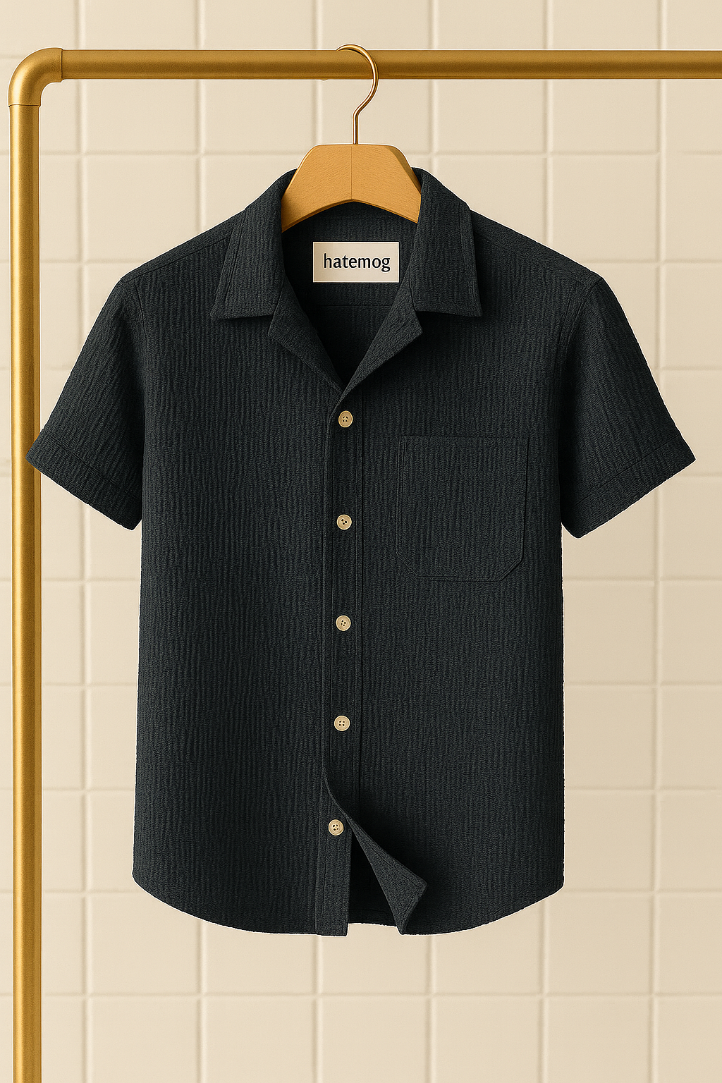 Mens Turkish Kumas Pocket Shirt HATMS5 - Black