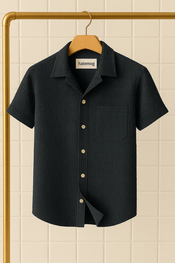 Mens Turkish Kumas Pocket Shirt HATMS5 - Black