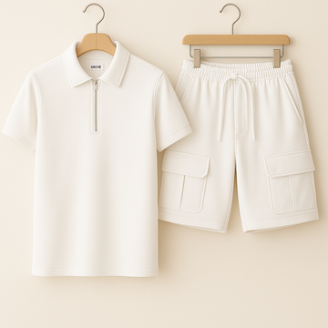 Mens Premium Polo and Cargo Shorts Co Ord Set GRMPSHO1 - White White