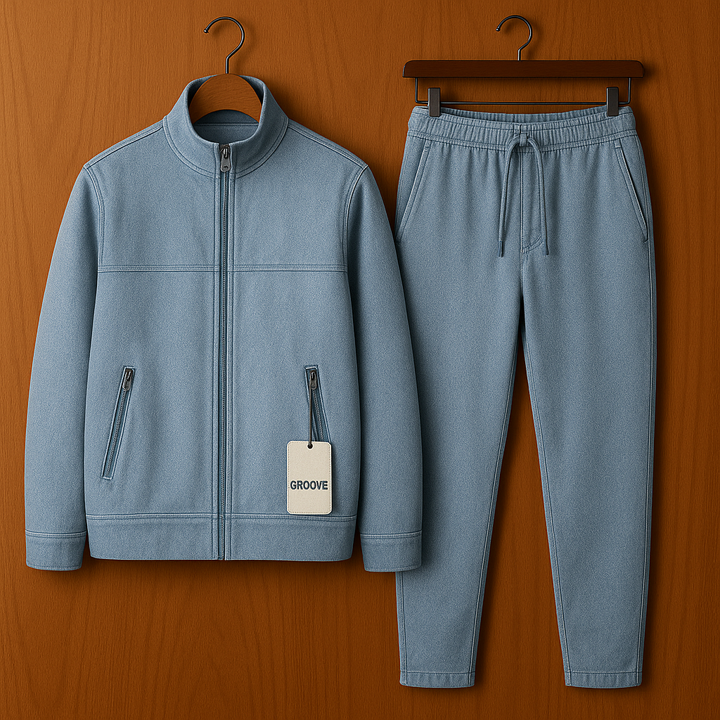 Mens Premium Chambray Denim Cotton Button Full Sleeve Jacket and Pants Set - GRVSHPS10 - Blue