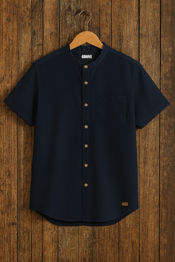 Mens Premium Viscose Button Shirt - GRVCS7 - Navy Blue