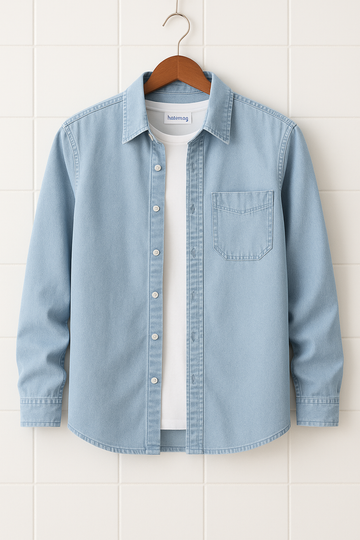 Mens Cotton Chambray Denim Pocket Detail Shirt HATMS22 - LB