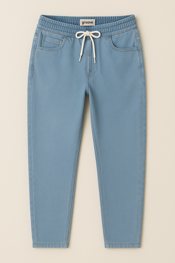 Mens Chambray Denim Jogger Pants by Groove - GMDJP5 - Blue