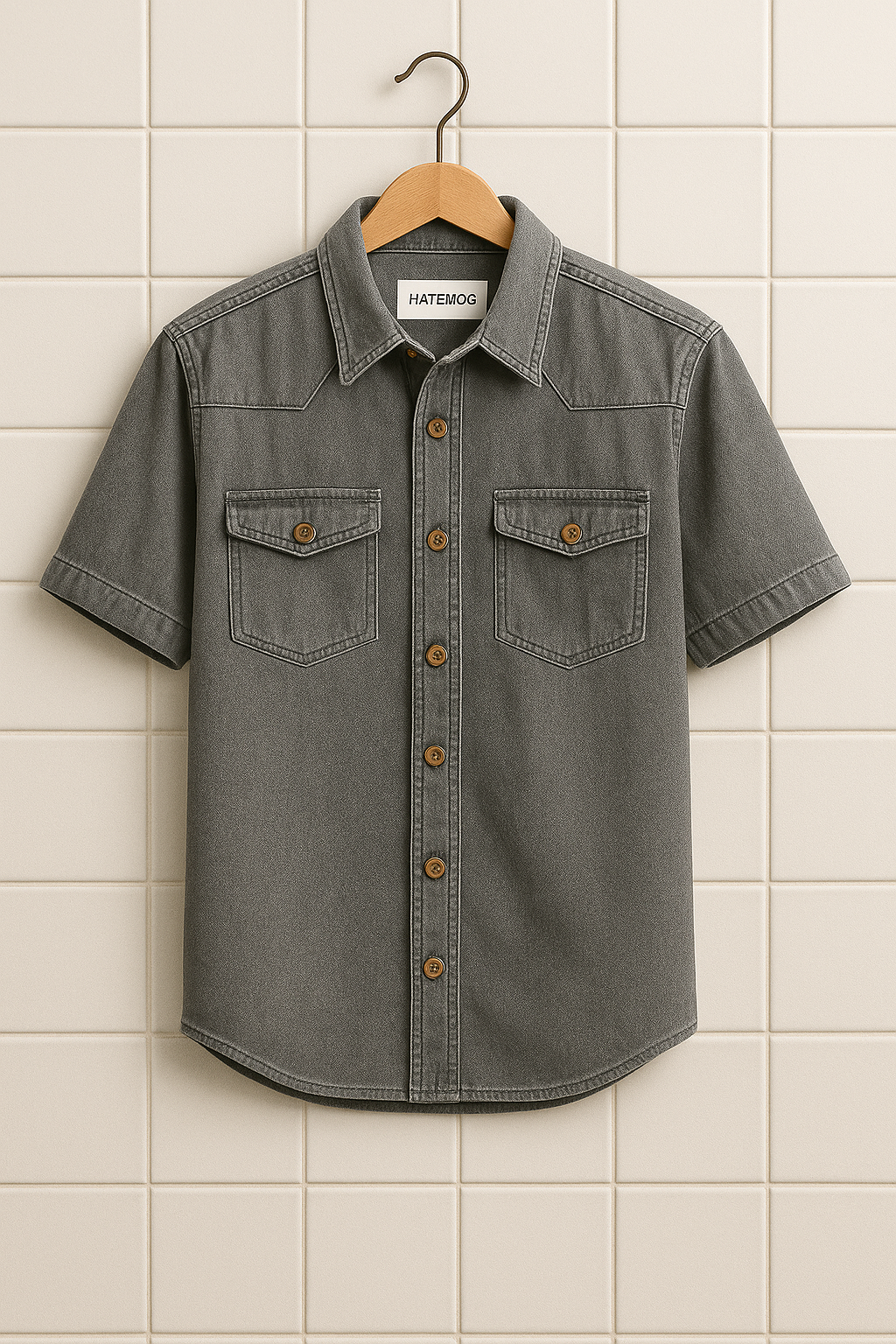 Mens Cotton Pocket Detail Denim Chambray Shirt HATMS30 - Grey