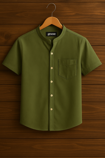 Mens Premium Cotton Button Shirt - GRVCS10 - Olive Green
