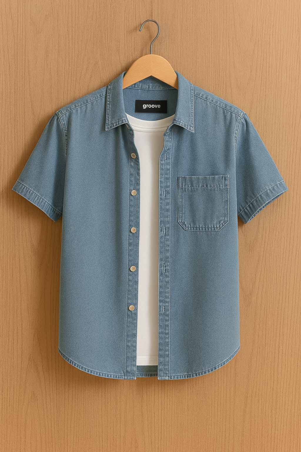 Mens Premium Chambray Cotton Button Shirt - GRVCS34 - Blue