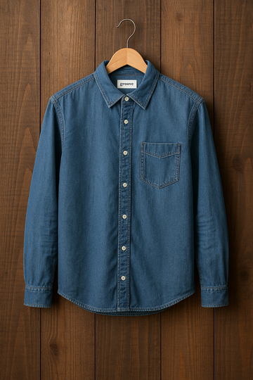 Mens Premium Denim Chambray Button Shirt - GRVCS29 - Blue