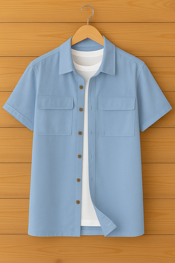 Mens Premium Viscose Button Shirt - GRVCS6 - Light Blue