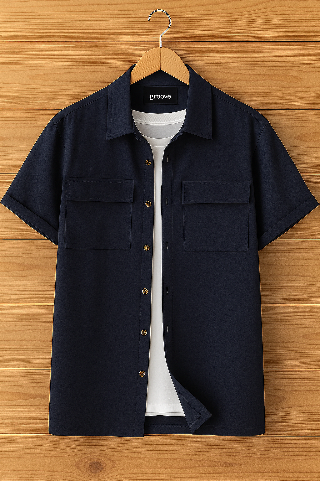 Mens Premium Viscose Button Shirt - GRVCS6 - Navy Blue