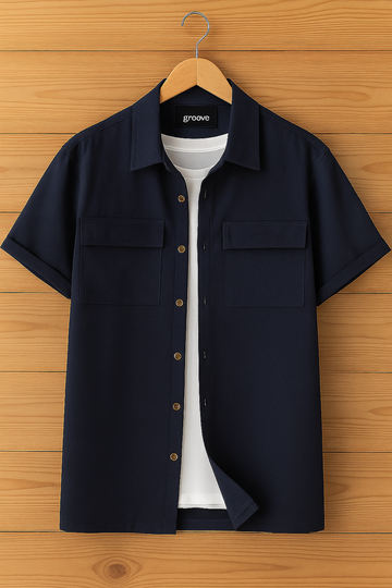 Mens Premium Viscose Button Shirt - GRVCS6 - Navy Blue