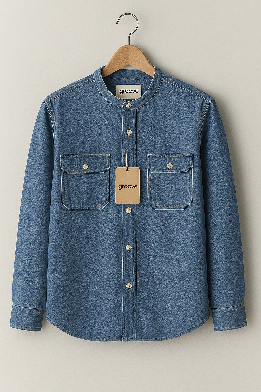 Mens Premium Denim Chambray Button Shirt - GRVCS28 - Blue