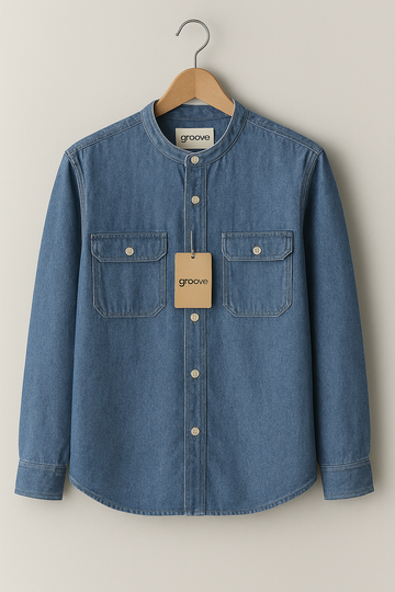 Mens Premium Denim Chambray Button Shirt - GRVCS28 - Blue