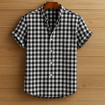 Mens Premium Cotton Rich Button Shirt - GRVCS2 - Black White Check