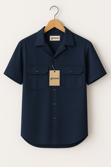 Mens Premium Cotton Button Shirt - GRVCS24 - Navy Blue