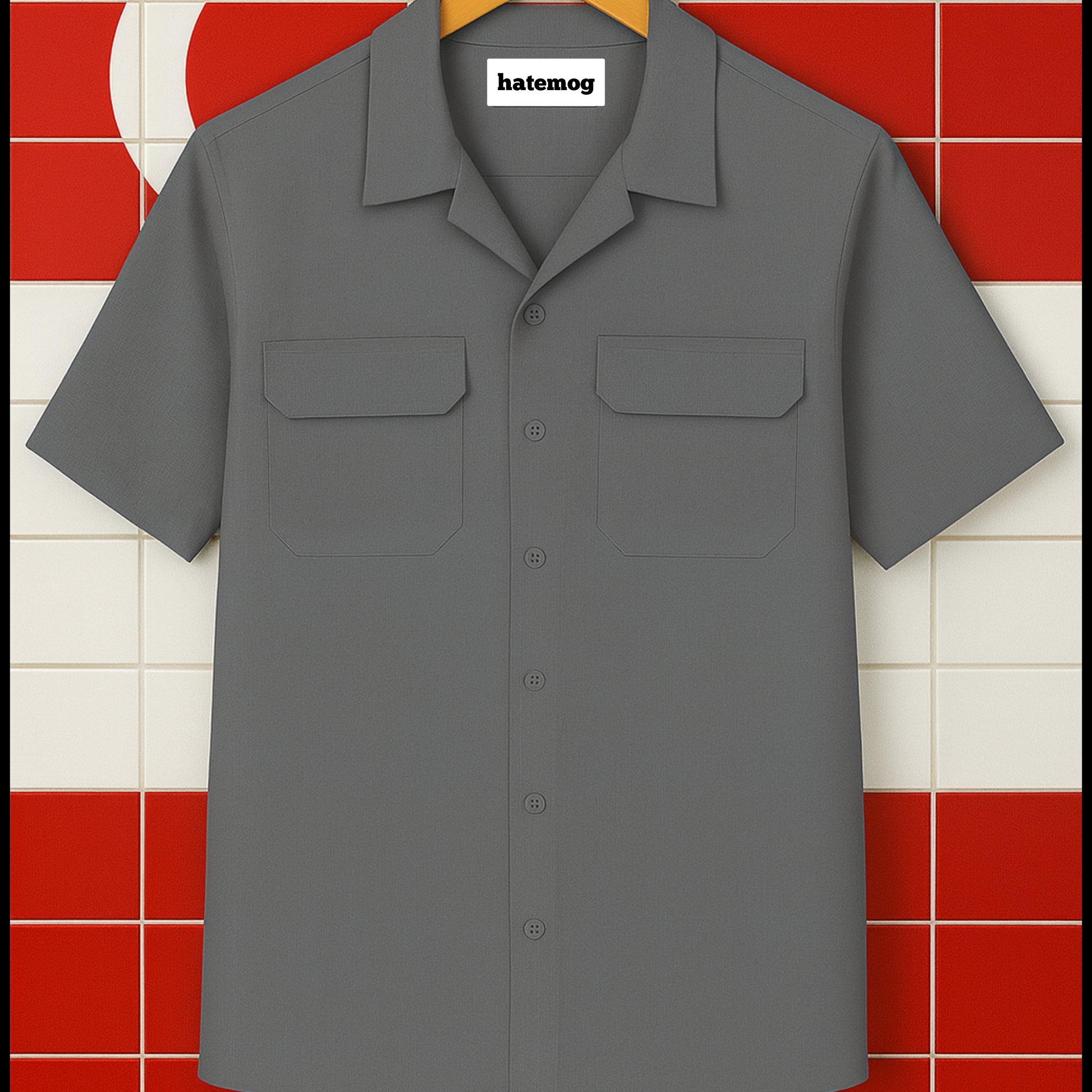 Mens Cotton Button Up Flap Pocket Shirt HATMS4 - Grey