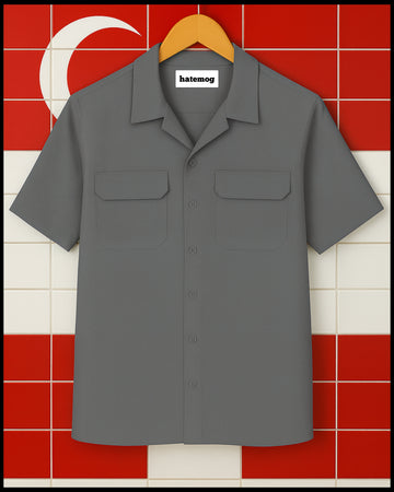 Mens Cotton Button Up Flap Pocket Shirt HATMS4 - Grey