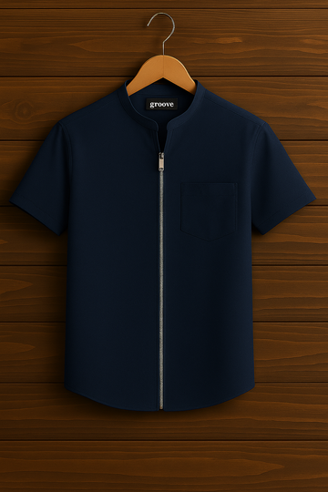 Mens Premium Cotton Zip Shirt - GRVCS17 - Navy Blue