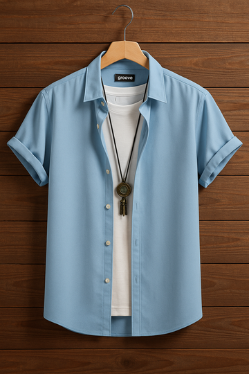 Mens Premium Cotton Button Shirt - GRVCS13 - Light Blue