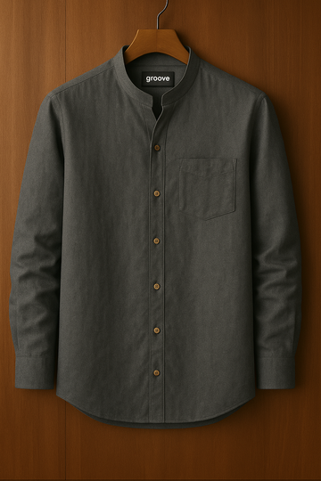 Mens Premium Cotton Full Sleeve Button Shirt - GRVCS12 - Grey