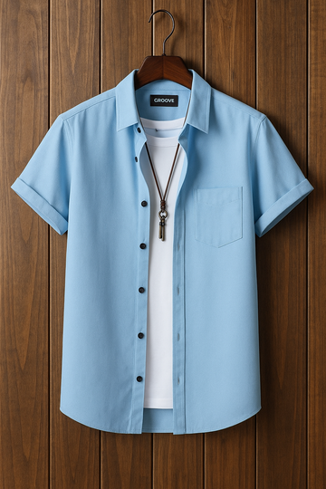 Mens Premium Viscose Button Shirt - GRVCS3 - Light Blue
