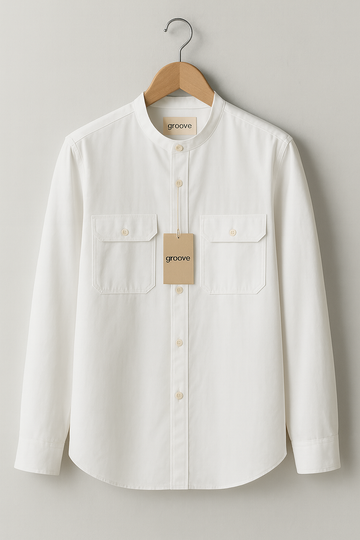 Mens Premium Cotton Button Full Sleeve Shirt - GRVCS15 - White