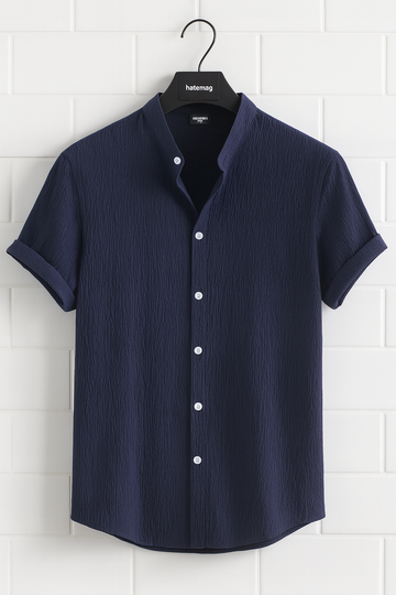 Mens Turkish Kumas Button Shirt HATMS11 - Navy Blue