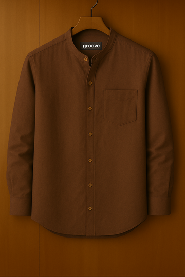 Mens Premium Cotton Full Sleeve Button Shirt - GRVCS12 - Brown