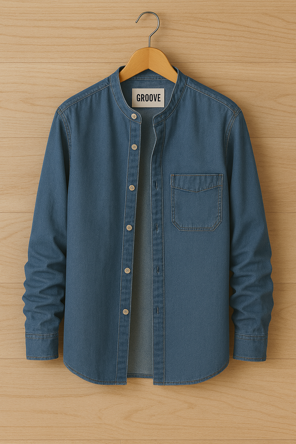 Mens Premium Chambray Cotton Button  Full Sleeve Shirt - GRVCS38 - Blue