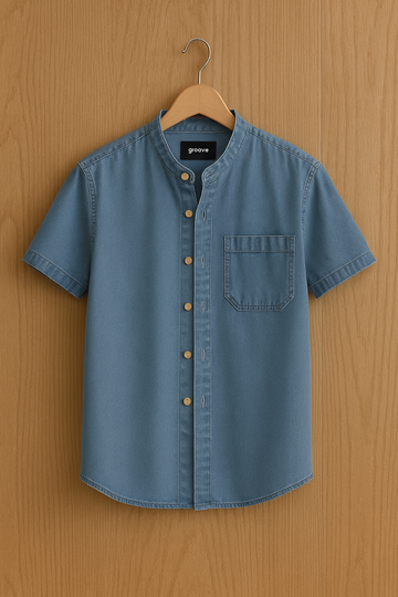 Mens Premium Chambray Cotton Button Shirt - GRVCS36 - Blue