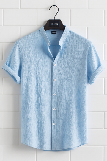 Mens Turkish Kumas Button Shirt HATMS11 - Light Blue
